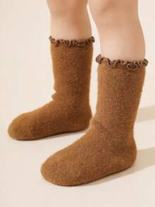 1 Pair Random New Thickened Mid-Calf Socks For Kids, Versatile Frill Trim Casual Socks For Infants - Multicolor - View 8