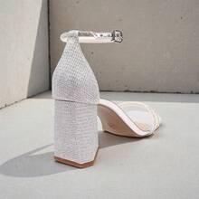 Women's Sandal With 8cm Block Heel, Rhinestones, Glitter, Straps, Modern Party Style, Comfortable, Plus Sizes 33 To 43 - Bạc - Xem 4