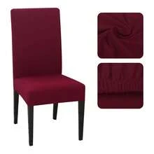 Set Of 4 Chair Covers For Dining Rooms, Plain Knit Fabric With Elastic - Burgundy - View 3
