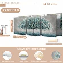 3 pièces/set Peinture à l'huile imprimée avec paysage abstrait à l'arbre de vie bleu, style campagnard moderne, convient pour la décoration de la maison, de la chambre, du salon, de la salle de bain, décoration murale, avec option de cadre. - 3 pièces/ensemble - Voir 15