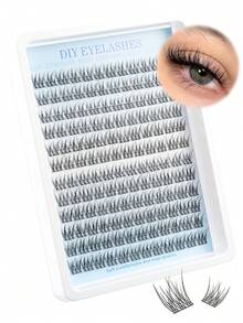 144 piezas Kit de extensiones de pestañas naturales con rizo D, 168 piezas Set de racimos de pestañas, extensiones de pestañas delicadas, pestañas individuales de 8-16mm, incluye pegamento para pestañas y pinzas para extensión de pestañas DIY en casa - D - Ver 7