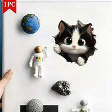 Curious Little Kitty Bursting Through The Fridge! Black & White Cat With Tiny Paws Peeking Over, Innocently Curious Expression & Kawaii Style - A - View 4