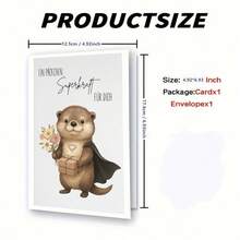 1pc Cute Card "Ein Packet Superkraft Für Dich" With Envelope - Cute Encouragement Card With Superhero Otters & Flowers - View 3