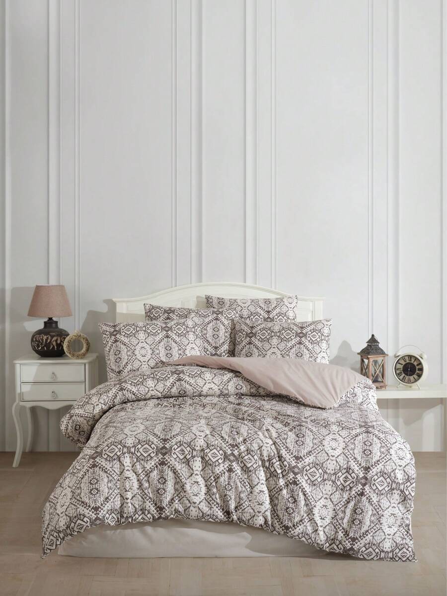 Turkish Cotton Duvet Cover Set With Pillow Cases – Soft & Breathable Cotton Contain Bedding Set - Beige - View 1