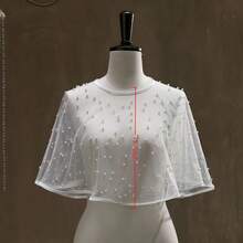 1pc Women's New Arrival European And American Elegant Faux Pearl Bridal Headpiece, Graceful Faux Pearl Tulle Polka Dot Veil - White - View 2