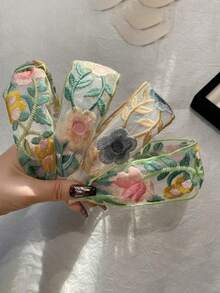 3pcs French Romantic Embroidered Mesh Headbands, Lace Trim Wide Hair Hoops, Soft & Versatile Hair Accessories - Multicolor - View 8