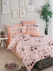 Turkish Cotton Duvet Cover Set With Pillow Cases – Soft & Breathable Cotton Contain Bedding Set - Pink - View 1