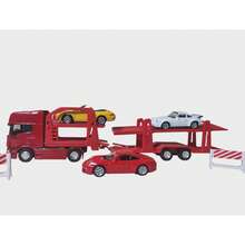 juguete trailer nodriza lowboy con 3 autos metal y plastico - Rojo - Ver 6