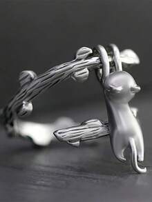 1枚时尚动物造型立方氧化锆戒指，女士情人节礼物，适合婚礼、订婚、周年纪念、派对等场合佩戴。 - 銀色 - 查看 9