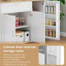 Large 132.5cm Mobile Kitchen Table With Foldable Countertop, Oak Wood Grain, Multifunctional Cabinet, Spice Rack, Towel Holder & 5 Lockable Casters For Kitchen Dining And Home Use - White + Natural Color - View 4