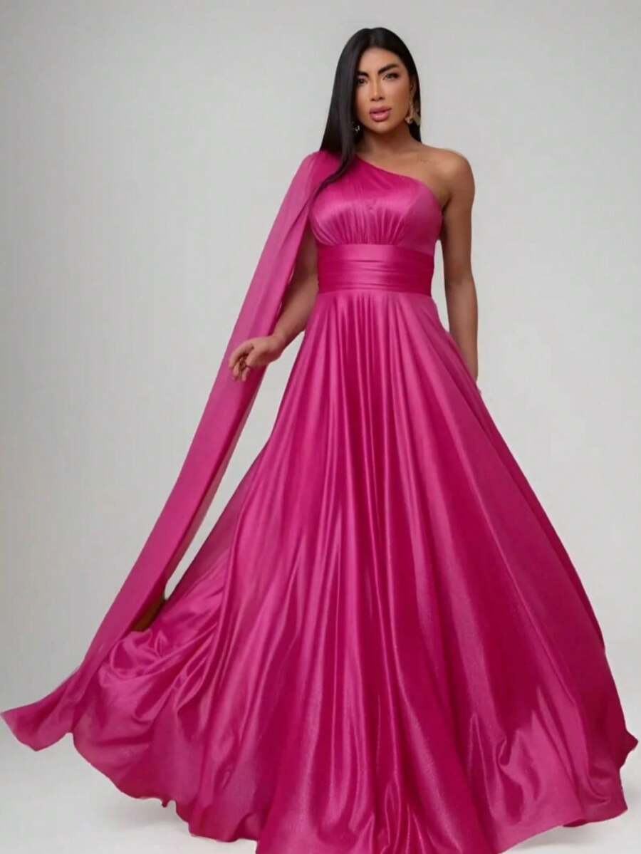 Elegant Long Dress For Wedding, Graduation, Or Bridesmaid - 玫紅色 - 查看 1