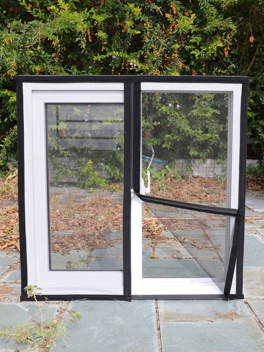 Black Zipper Window Screen Mesh Set, Easy Hook & Loop Install, Breathable Anti-Mosquito Net Curtain For Home, Removable Insect Protection - Zipper Style - View 1