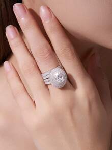 1pc Elegant 4-Prong 2 Carat Moissanite Lucky Charm Ring, S925 Sterling Silver, Engagement Anniversary Gift, Bridal Jewelry For Wife Girlfriend - Silver - View 4