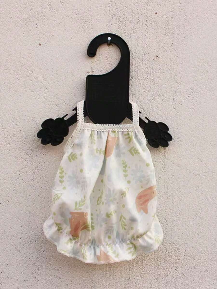 宠物背心花卉兔子印花连衣裙，轻盈蓬蓬裙 - 白色 - 查看 1