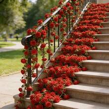 90头仿真玫瑰藤蔓花/2套，适用于家居、酒店、办公室、婚礼、派对、花园、工艺品艺术装饰、家居装饰、房间装饰，人造花玫瑰藤蔓DIY花园材料藤蔓婚礼场地装饰家居卧室、客厅、浴室 - 紅色 - 查看 5