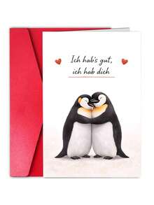 1pc Penguin Card With Envelope - Cute Card With Two Hugging Penguins & Saying "Ich Hab's Gut, Ich Hab Dich" - Perfect Thank You Card, Birthday, Valentine's Day For Friends & Partner - View 2