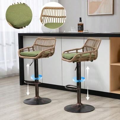 Set van 2 moderne, verstelbare barkrukken met voetensteunen voor keuken of eetkamer (groen)