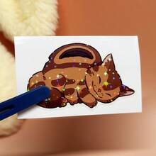 Cute Sleeping Cat Sticker, Adorable Brown Tabby Kitten Vinyl Decal, Kawaii Anime Animal Art For Laptop Phone Case Water Bottle, Wholesome Cottagecore Aesthetic Gift For Cat Mom Pet Lovers, Waterproof DIY Planner Decor Stickers Scrapbook Supplies Scrapbooking - Light Film - View 12