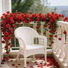 90头仿真玫瑰藤蔓花/2套，适用于家居、酒店、办公室、婚礼、派对、花园、工艺品艺术装饰、家居装饰、房间装饰，人造花玫瑰藤蔓DIY花园材料藤蔓婚礼场地装饰家居卧室、客厅、浴室 - 紅色 - 查看 3