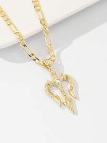 14K Gold Plated Unisex Trident Zirconia Pendant Necklace, Featuring Exquisite Details And Sturdy Craftsmanship With Sparkling Zirconia Stones. The Bold And Fashionable Design Makes It An Ideal Gift For Friends, Family And Couples, Serving Both Decorative And Commemorative Purposes. - Yellow Gold - View 4