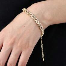 1 Piece New High-End Luxury Bracelet, Super Shiny, Full Of Diamonds, Heart-Shaped Spliced, European And American Style, Fashionable Adjustable Accessory For Women - 金色 - 查看 4