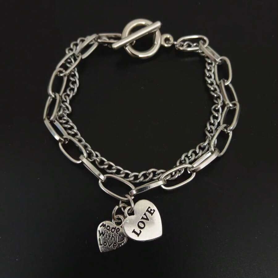 Nueva llegada Pulsera de doble capa de estilo hip hop para hombres, diseño versátil - Plateado - Ver 1