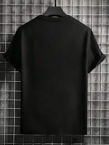 Camiseta de manga corta para hombres 100% suave con estampado de arcoíris y cinta rosa, cuello redondo, estilo casual para todas las estaciones - Negro - Ver 2