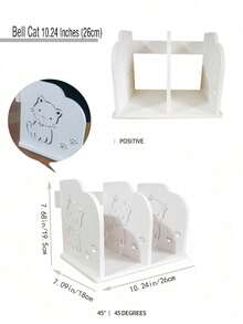 1 pieza Estantería de escritorio para niños de compuesto de madera y plástico (PVC) grueso, sencilla, adecuada para estudio en el hogar, escritorio de oficina, almacenamiento de revistas y libros en la sala de estar, estantería de revistas en el dormitorio, decoración del mostrador del baño, material inodoro y lavable, fácil montaje DIY. Sujetalibros creativo de gato con campana / gato de dibujos animados, regalo de graduación estudiantil DIY - Blanco - Ver 11