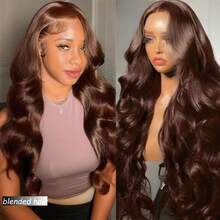 Body Wave 360 Lace Front Wigs Human Blended Hair Pre Plucked Drawstring Hidden Straps Body Wave 13x4 Lace Front Wigs With Drawstring 180Density Full Lace Wigs Brown - Brown - View 1