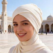 1pc Elegant Polyester Striped Underscarf Hijab Cap, Suitable For All Seasons - Black - View 7