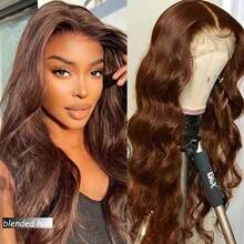 Body Wave 360 Lace Front Wigs Human Blended Hair Pre Plucked Drawstring Hidden Straps Body Wave 13x4 Lace Front Wigs With Drawstring 180Density Full Lace Wigs Brown - Brown - View 4