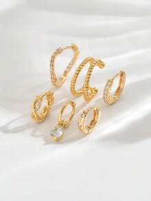 6件套优雅交叉锆石耳环套装，适合派对、节日、约会或婚礼等场合。 - 金黃色 - 查看 2