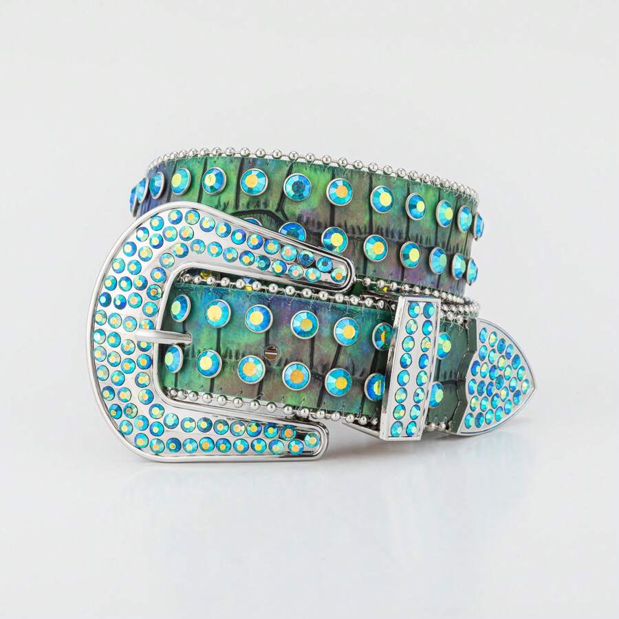 Rhinestone Belt, Western Cowboy Street Fashion Shiny Crystal Diamond Studded Luxury Leather Belt For Men And Women, Sparkling Zinc Alloy Rhinestone Belt, All Season Casual, Business, Boyfriend Husband Father Dad Men Gift, Daily Wear, Fashion, Teen, Outdoor, Vacation, Athletic, Travel, Street, Boho, Vintage Fall, Autumn, Halloween Autumn-Winter Accessories,Suitable For Teens, Youth,Men,Casual, Outdoor, Athletic, Vacation, Graduation Gifts, Birthday, Daily Wear - White - View 1