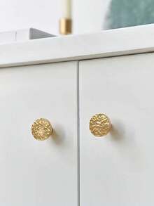 5pcs Handmade Hammered Copper Alloy Pull Handles, Solid Copper Gold Round Knobs, Suitable For Wardrobe, Cabinet, Drawer, Dresser, Furniture, Free Screws Included - gold - View 4
