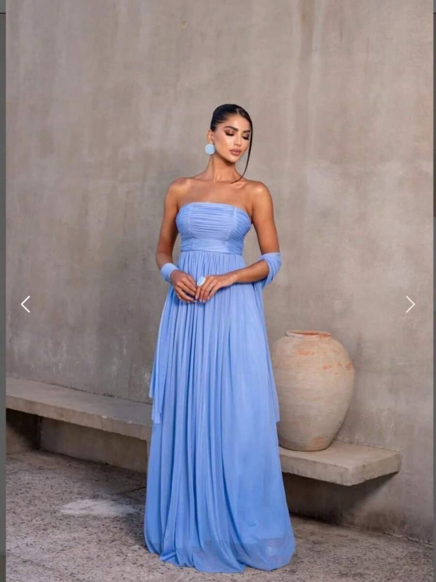 Long Dress With Cape For Wedding, Evening, Or Graduation. - Baby Blue - View 1
