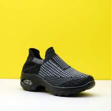 Damen Graue karierte gestreifte gepolsterte Lässig Sportschuhe, Strickstrumpfschuhe, Slip-On Tanzschuhe - 1688 - Übersicht 8