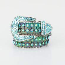 镶钻西部牛仔街头时尚闪亮水晶钻石镶嵌奢华腰带，男女通用，适合所有季节 - 綠色 - 查看 17