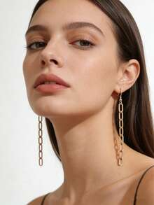 1 Pair Minimalist Long Dangle Earrings, Niche Design Ear Chain With Ear Hook, Suitable For Women's Daily, Dating, Party, Gathering With Friends, Birthday Gift, All Seasons - Gold - View 3