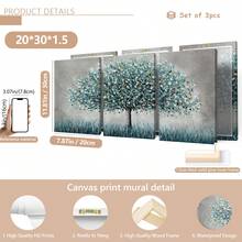 3 pièces/set Peinture à l'huile imprimée avec paysage abstrait à l'arbre de vie bleu, style campagnard moderne, convient pour la décoration de la maison, de la chambre, du salon, de la salle de bain, décoration murale, avec option de cadre. - 3 pièces/ensemble - Voir 12