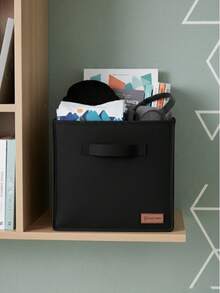 Caja de almacenamiento sin soporte de 4 piezas de 28x28x28 cm, organizador decorativo con asas, caja de lavandería para armario - Negro - Ver 2