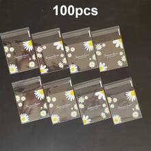 100pcs Daisy Print Gift Bags, Transparent Self-Adhesive Small Packaging Bags Suitable For Wedding Favors, Birthday Tea Party, Small Gifts Packaging, Suitable For Christmas, Halloween, Christmas Eve - Transparent 7*7cm - View 13