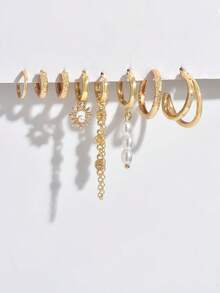 8pcs Elegant Zirconia Chain Pendant Earrings Set, Suitable For Party, Holiday, Date Or Wedding - Yellow Gold - View 4