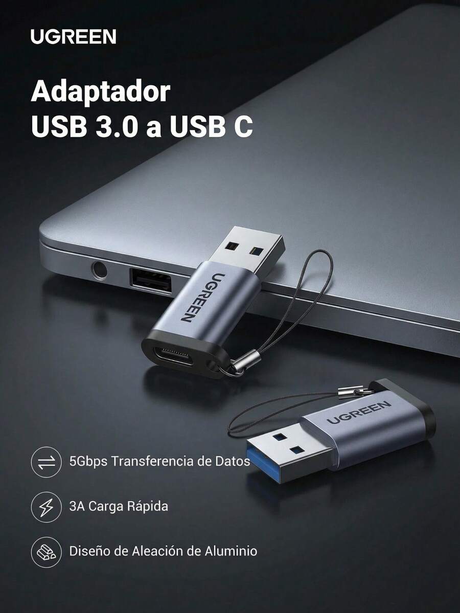 Adaptador Usb 3.0 Macho A Usb-c 3.1 Tipo C Hembra |carga Y Sincronización De Datos | Admite Corriente De 3a | Transferencia De Hasta 5 Gbps | Amplia Compatibilidad | Chip Vl160 | Caja De Aluminio | Color Gris - Ver 1