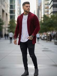 Slim Fitness Fashion Cardigan - Burgundy - View 1