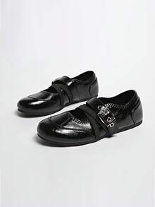 Women's New Buckle Slip-On Solid Color Classic Casual Outdoor Office Comfortable Flat Square Toe Mary Jane Sneakers - Black - View 2