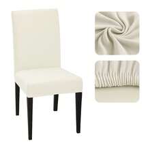 Set Of 4 Chair Covers For Dining Rooms, Plain Knit Fabric With Elastic - Champagne - View 1