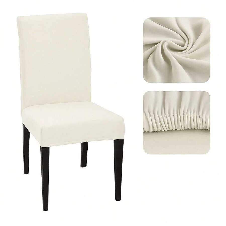 Set Of 4 Chair Covers For Dining Rooms, Plain Knit Fabric With Elastic - Champagne - View 1