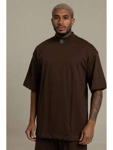 Oversized High Neck T-Shirt EG Plus Size - Rust Brown - View 2