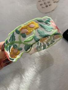 3pcs French Romantic Embroidered Mesh Headbands, Lace Trim Wide Hair Hoops, Soft & Versatile Hair Accessories - Multicolor - View 3