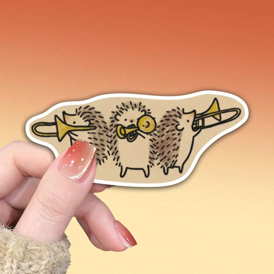 Autocollants de groupe de hérissons mignons, trio amusant jouant de la trompette et du trombone, décalcomanies vinyl d'animaux musiciens de dessin animé adorables pour étuis d'instruments, ordinateurs portables, bouteilles d'eau, décoration thème musical, imperméable, excellent cadeau pour les membres de groupes et les amateurs d'animaux